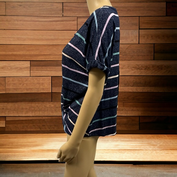 Democracy Blue Multicolor Striped Twisted Hem Keyhole Knit Top Womens Medium - Picture 5 of 9